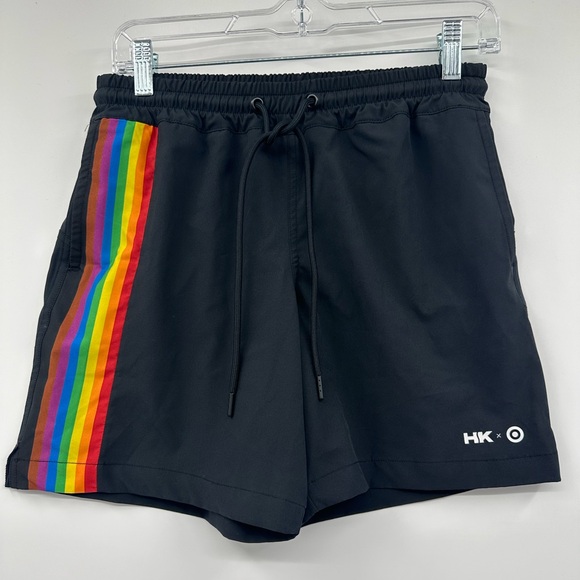 Pride Adult Humankind Rainbow Striped Swim Trunks Size Small - Picture 6 of 11